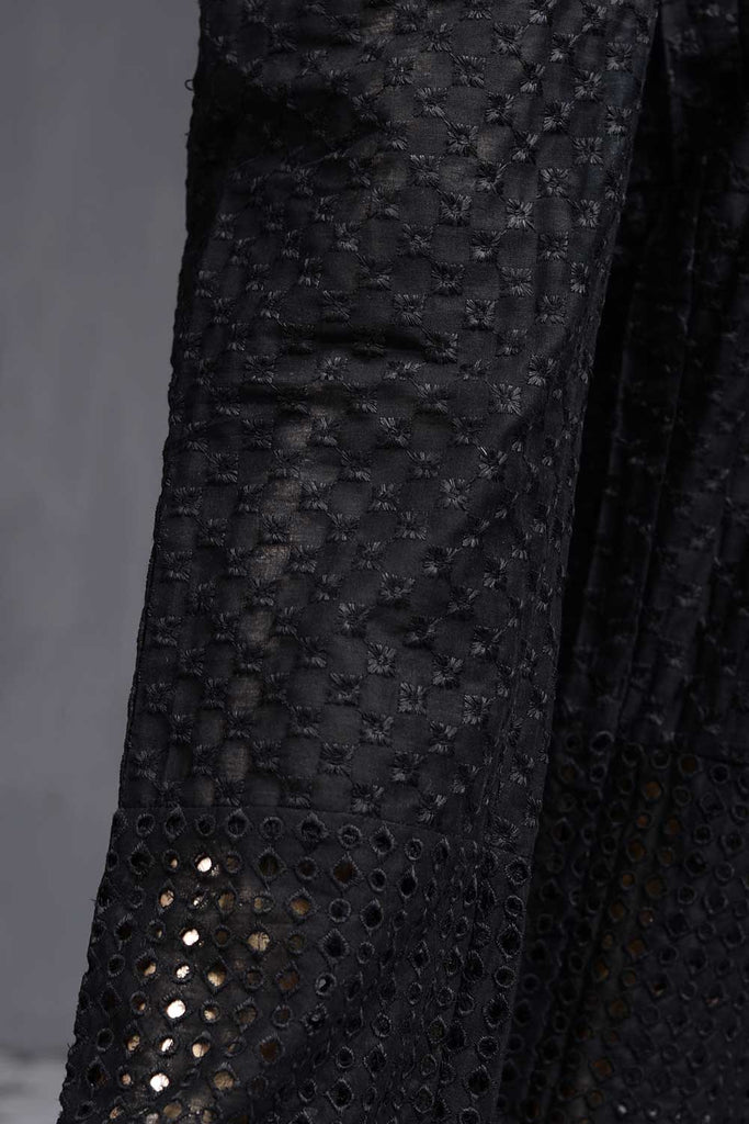 Unstitched Monochrome ChikanKari Cotton Trouser - Palish Aura (MTC-1B-Black)