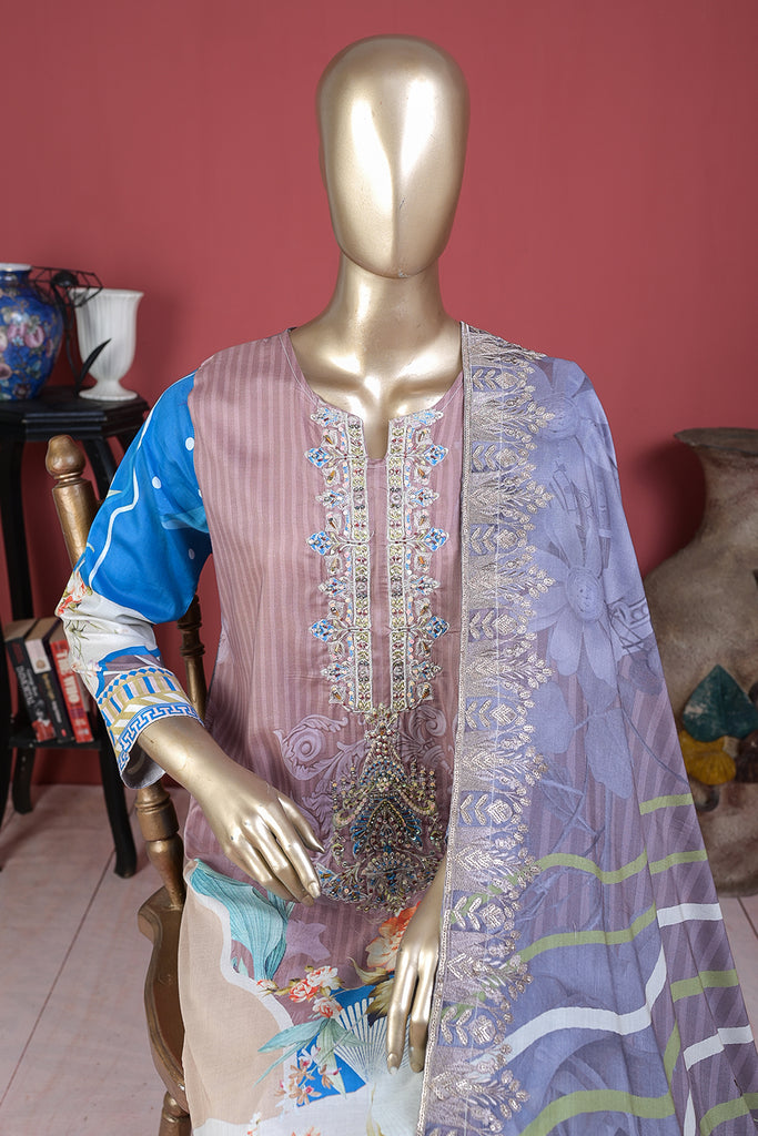 Primrose (ECL-010-Blush) - 3 Pc Unstitched Embroidered Lawn Dress With Chikankari Lawn Dupatta