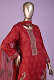 Princess (SC-157C-Red) Embroidered & Printed Un-Stitched Cotton Dress With Embroidered Chiffon Dupatta