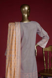 Pure Charisma (CC-3B-Grey-Peach) 3 Pc Light-Grey Printed Cambric Dress with Peach Dupatta