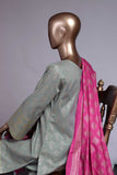 Pure Charisma (CC-3C-Grey) 3 Pc Printed Cambric Dress with Pink Dupatta