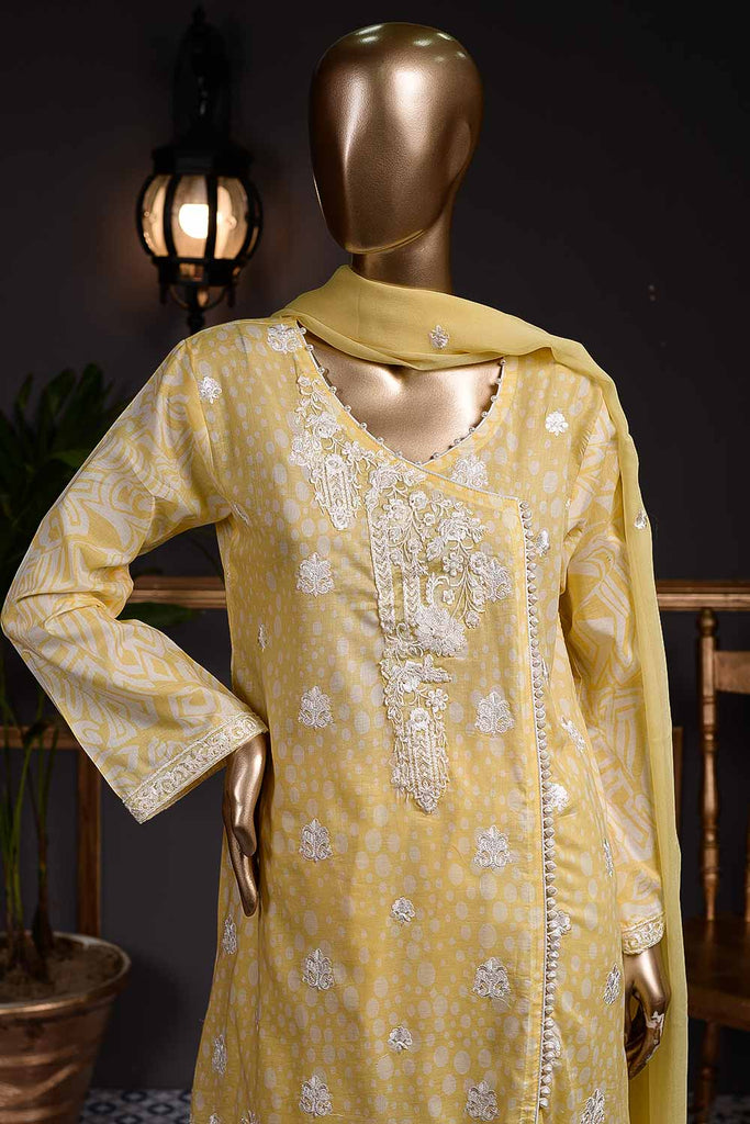 Glowing Iris  (R19-C39-Yellow) - Lawn Semi-stitched Embroidered Dress