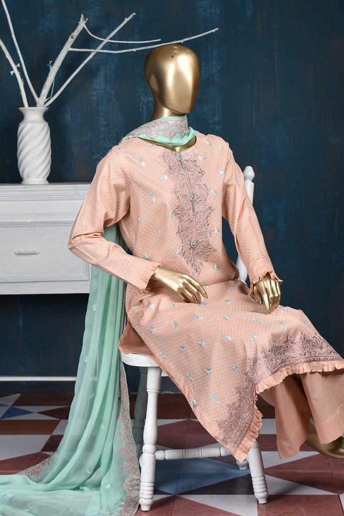 Rai Dana (SC-13D-PinkyPeach) Embroidered Un-Stitched Cambric Dress With Chiffon Dupatta