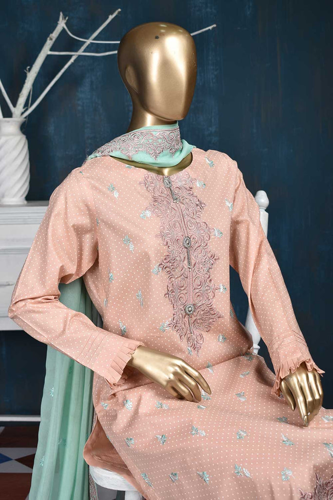 Rai Dana (SC-13D-PinkyPeach) Embroidered Un-Stitched Cambric Dress With Chiffon Dupatta
