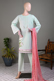 Retro Mist (SC-167B-SkyBlue) Embroidered & Printed Un-Stitched Cotton Dress With Embroidered Chiffon Dupatta