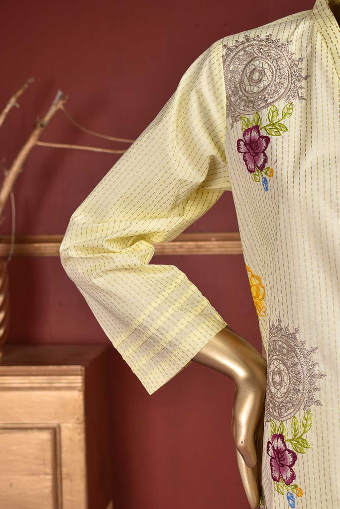 Rain Spray (SC-108A-LightYellow) Embroidered & Printed Un-Stitched Cambric Dress With Embroidered Chiffon Dupatta