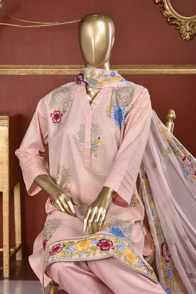 Rain Spray (SC-108B-Pink) Embroidered & Printed Un-Stitched Cambric Dress With Embroidered Chiffon Dupatta