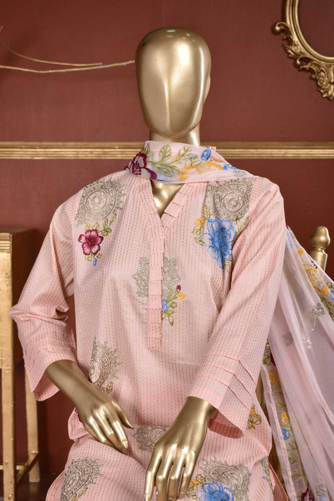 Rain Spray (SC-108B-Pink) Embroidered & Printed Un-Stitched Cambric Dress With Embroidered Chiffon Dupatta
