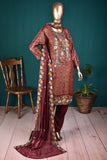 Royal Diva (SC-185A-Maroon) 3Pc Embroidered & Printed Un-Stitched & Banarsi Lawn Fabric With Embroidered Chiffon Dupatta