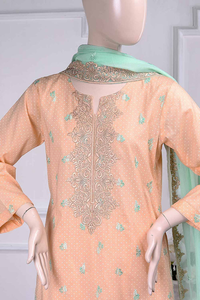 Rai Dana (SC-13A-Light Peach) Embroidered Un-Stitched Cambric Dress With Chiffon Dupatta