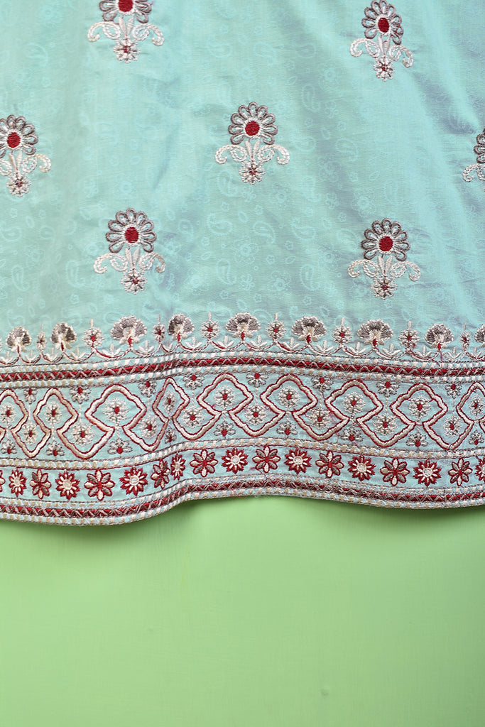 Classic (SC-168D-LightBlue) Embroidered & Printed Un-Stitched Cotton Dress With Embroidered Chiffon Dupatta
