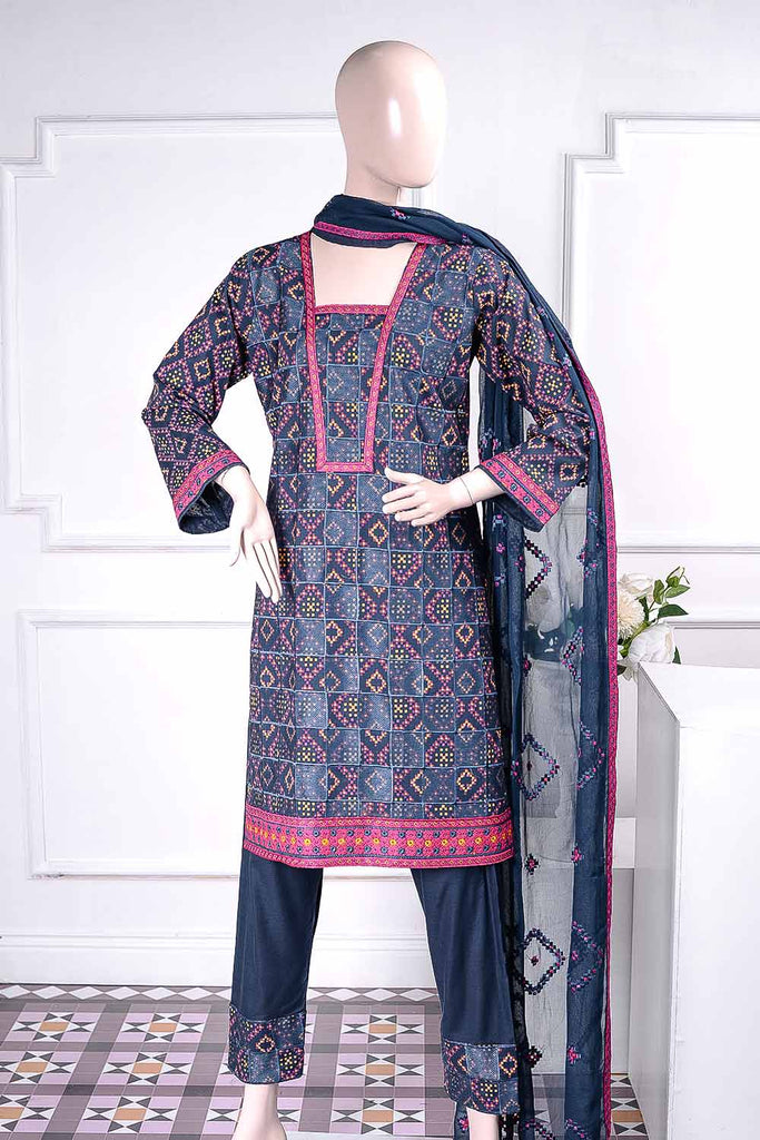 Satrangi Print (SC-17B-Blue) Embroidered Un-Stitched Cambric Dress With Chiffon Dupatta