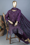 SC-187B-Purple -Web Tangle | 3Pc Cotton Embroidered & Printed Dress
