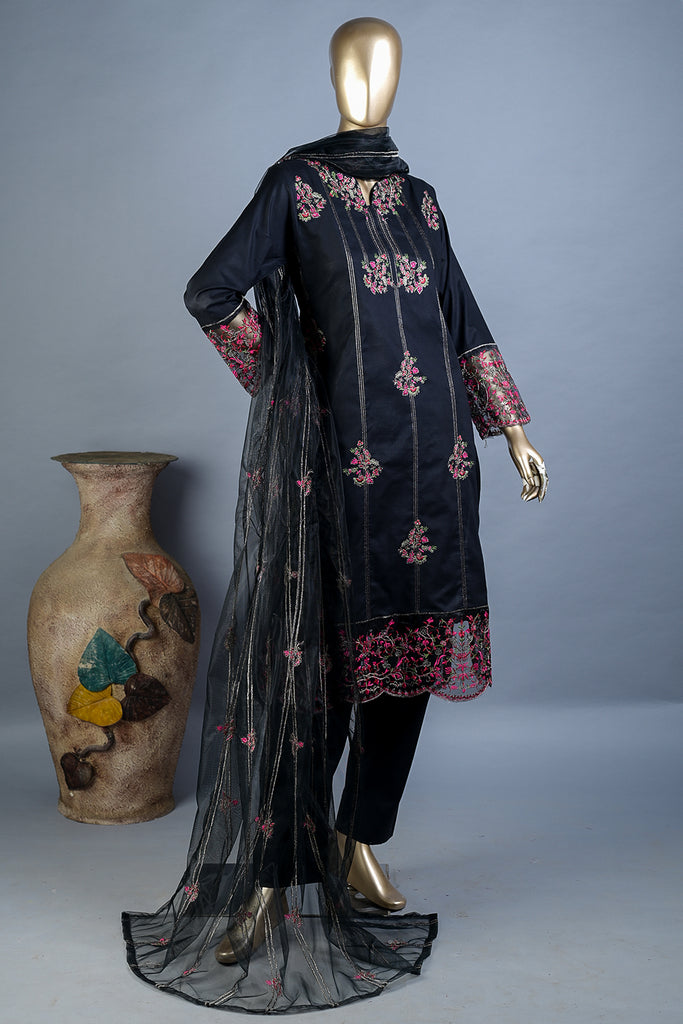 Noor (SC-193A-Black) 3Pc Embroidered & Printed Un-Stitched Summer Fabirc Dress With Embroidered Chiffon Dupatta