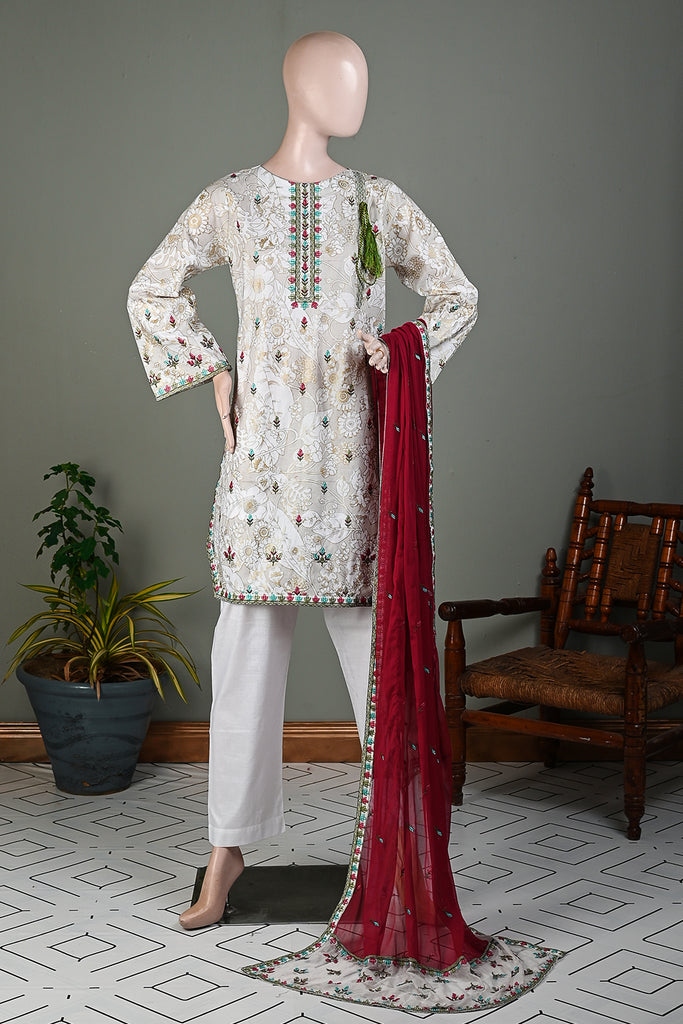 SC-240B - Multi Fire | 3Pc Cambric Embroidered & Printed Dress