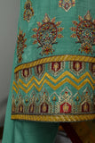 SC-242A-Cyan - Saahil | 3Pc Slub Viscose Embroidered & Printed Dress
