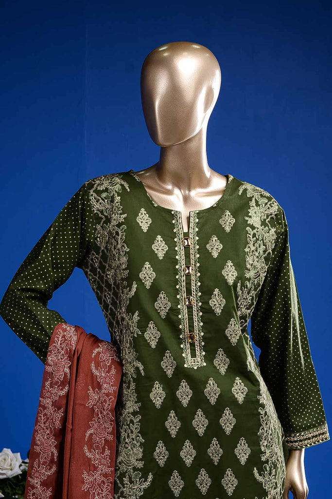 Aesthetic Heritage (SC-29A-Green) Embroidered Un-Stitched Cambric Dress With Embroidered Chiffon Dupatta