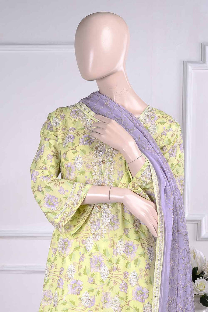 Sona Chandi (SC-2K-Yellow) | Embroidered Un-Stitched Cambric Dress With Chiffon Dupatta