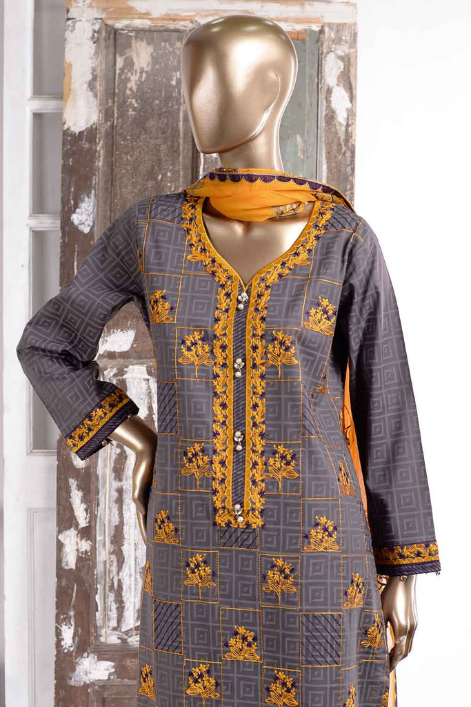 Dazzling Dawn (SC-32A-Grey) Embroidered Un-Stitched Cambric Dress With Embroidered Chiffon Dupatta