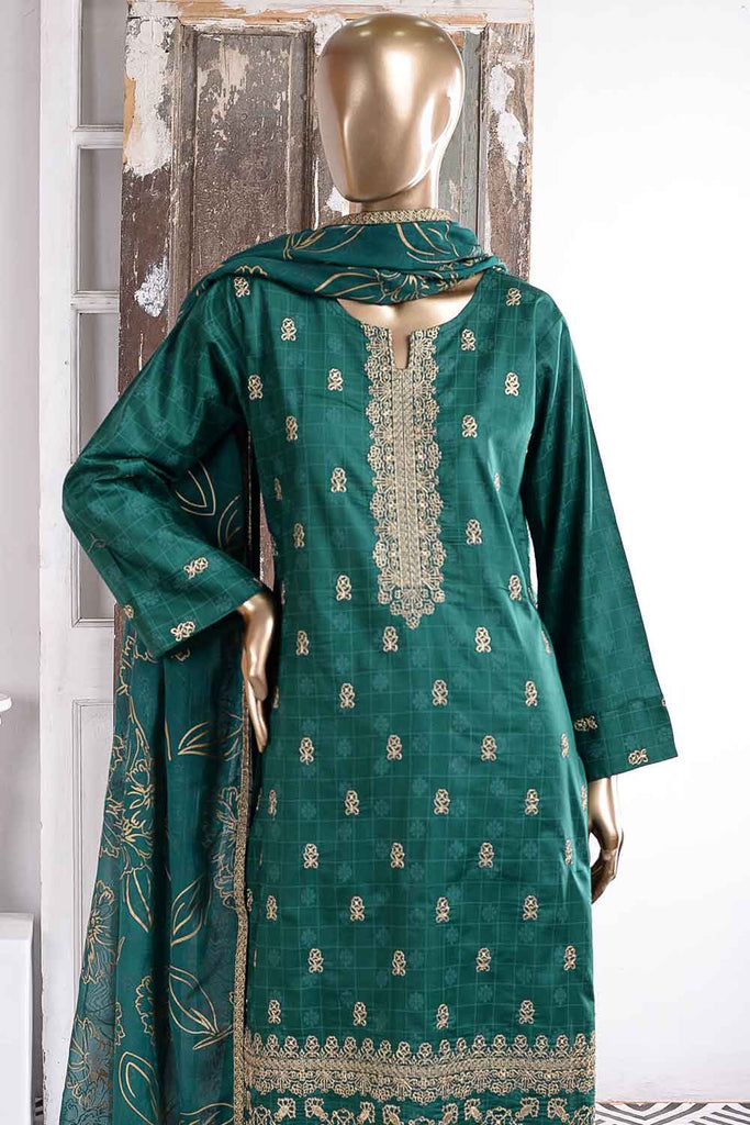 Apsara (SC-40A-Green) Embroidered Cambric Dress with Embroidered Chiffon Dupatta