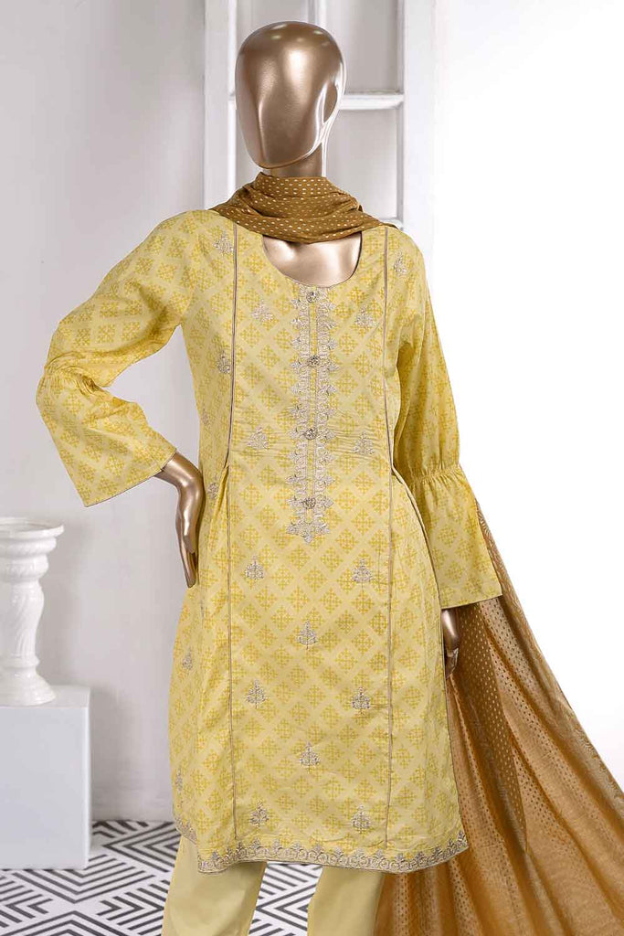 Rail Track (SC-41A-Yellow) Embroidered Un-Stitched Cambric Dress With Printed Cambric Dupatta