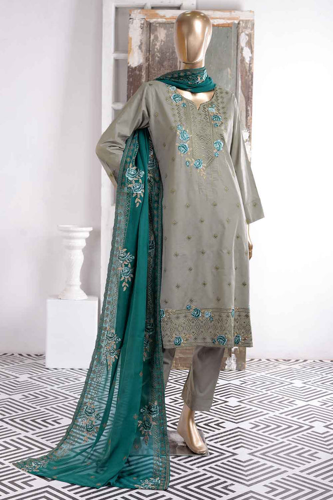 Cusion Print (SC-44A-Grey) Embroidered Cambric Dress with Embroidered Chiffon Dupatta