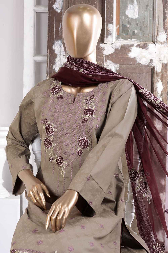 Cusion Print (SC-44B-Grey) Embroidered Cambric Dress with Embroidered Chiffon Dupatta