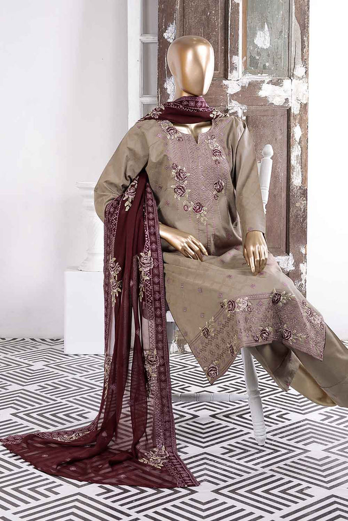 Cusion Print (SC-44B-Grey) Embroidered Cambric Dress with Embroidered Chiffon Dupatta