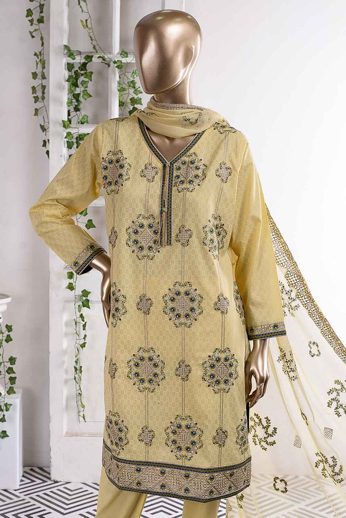 Butterfly Box (SC-47A-Yellow) Embroidered Un-Stitched Cambric Dress With Embroidered Chiffon Dupatta