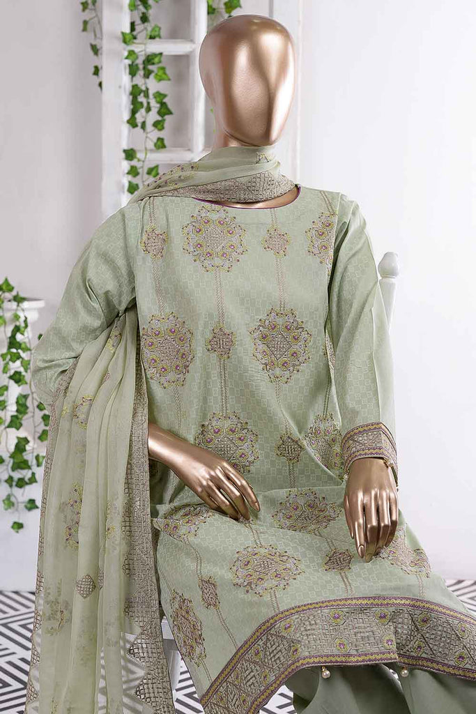 Butterfly Box (SC-47B-Green) Embroidered Un-Stitched Cambric Dress With Embroidered Chiffon Dupatta