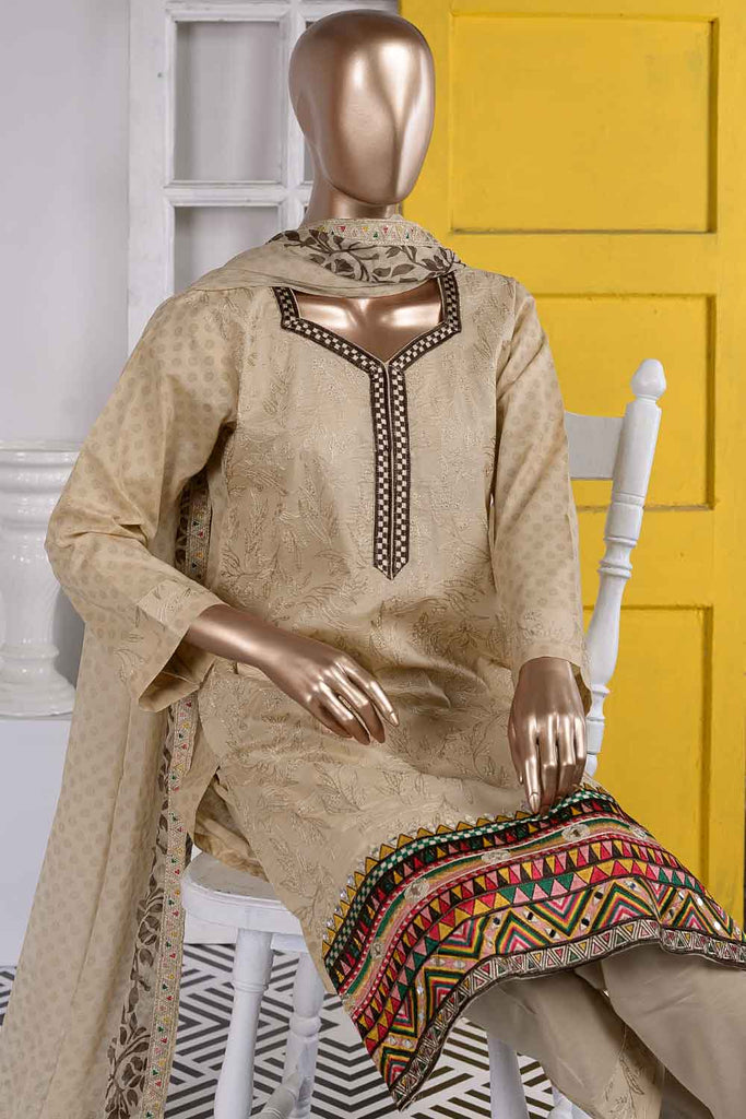 Sheesha Daaman (SC-49A-Skin) Embroidered Cambric Dress with Embroidered Chiffon Dupatta