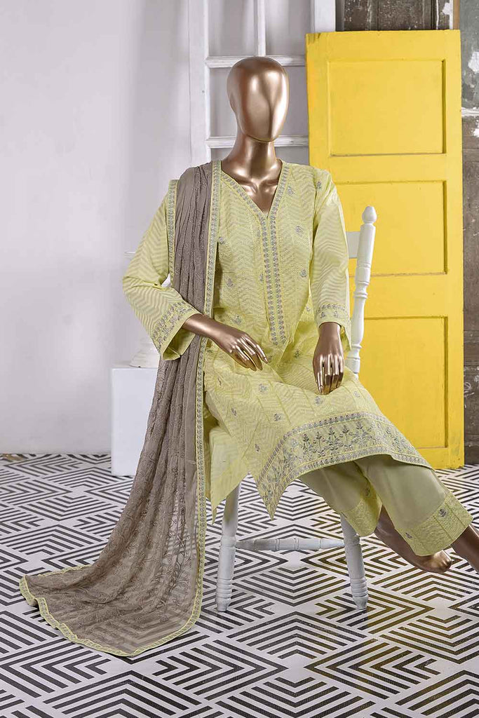 Soneri (SC-50A-Light Yellow) Embroidered Cambric Dress with Embroidered Chiffon Dupatta