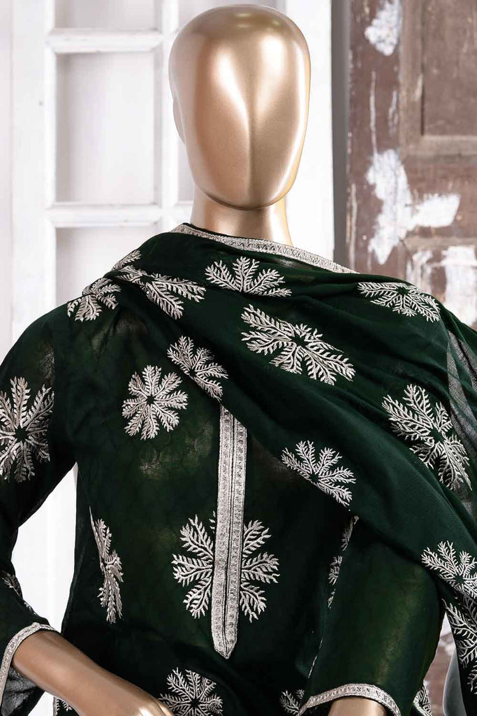Fan Jaal (SC-51B-Green) Embroidered Un-Stitched Jacquard Dress With Embroidered Lawn Dupatta