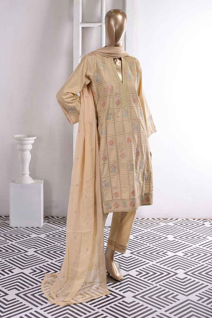 Turtle Square (SC-53A-Skin) Embroidered Cambric Dress with Embroidered Chiffon Dupatta