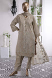Garlic Stripes (SC-64A-Fawn) Embroidered Cambric Dress with Embroidered Chiffon Dupatta