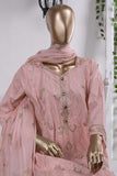 Garlic Stripes (SC-64B-Pink) Embroidered Cambric Dress with Embroidered Chiffon Dupatta