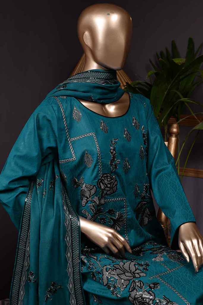 Fairy Tale (SC-67B-Blue) Embroidered Cambric Dress with Embroidered Chiffon Dupatta