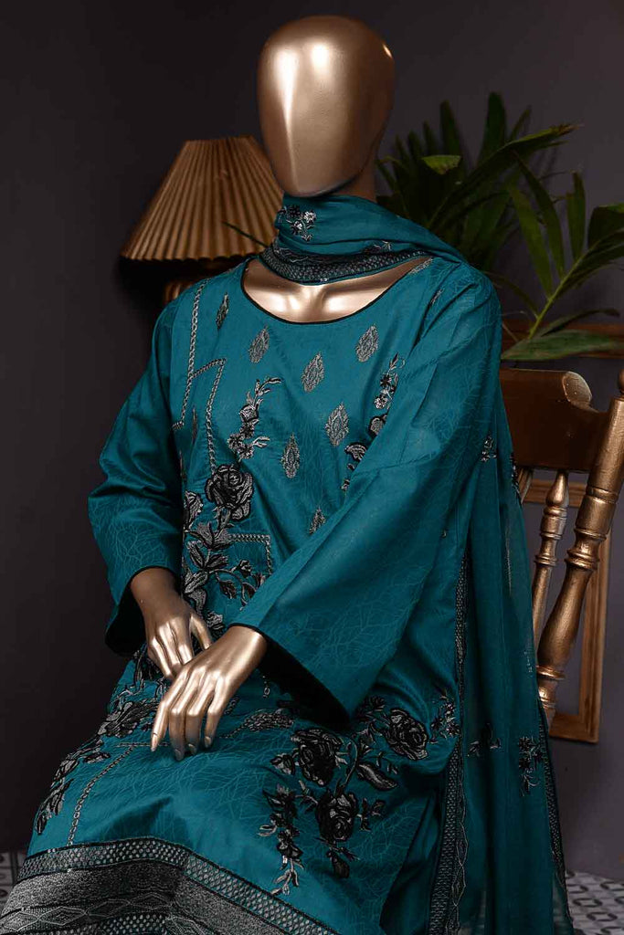 Fairy Tale (SC-67B-Blue) Embroidered Cambric Dress with Embroidered Chiffon Dupatta