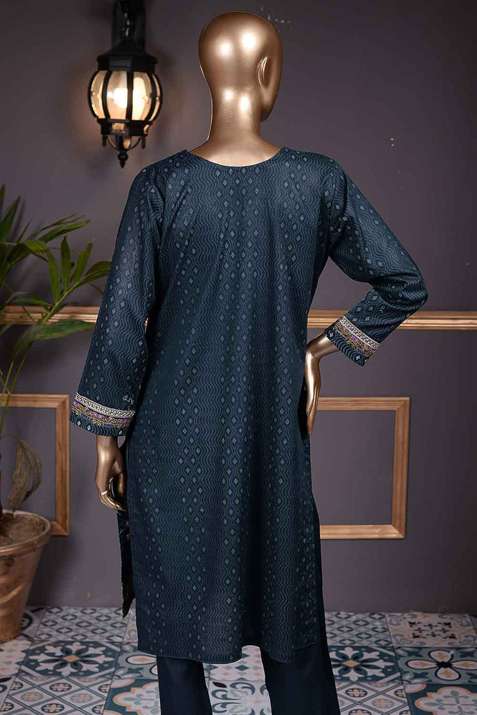 Burfi Sheesha (SC-68A-Blue) Embroidered Cambric Dress with Embroidered Chiffon Dupatta