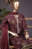 Burfi Sheesha (SC-68B-Maroon) Embroidered Cambric Dress with Embroidered Chiffon Dupatta