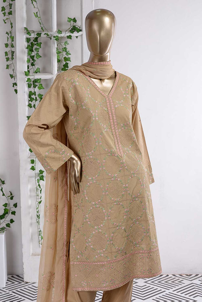 Sea Holes (SC-36A-Skin) Embroidered Un-Stitched Cambric Dress With Embroidered Chiffon Dupatta