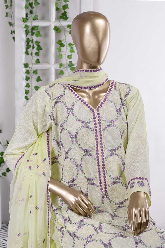 Sea Holes (SC-36B-Cream) Embroidered Un-Stitched Cambric Dress With Embroidered Chiffon Dupatta