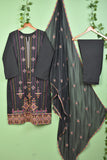 Sindhi Stripe (SC-83C-Grey) Embroidered Un-Stitched Cotton Dress With Embroidered Chiffon Dupatta