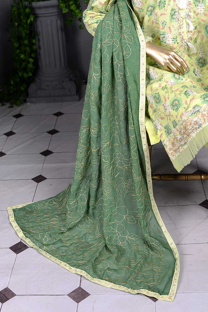 Sona Chandi (SC-2L-YellowGreen) | Embroidered Un-Stitched Cambric Dress With Chiffon Dupatta