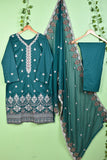 Sabrina (SC-179A-Turquoise) Embroidered & Printed Un-Stitched Cotton Dress With Embroidered Chiffon Dupatta