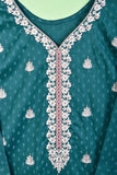 Sabrina (SC-179A-Turquoise) Embroidered & Printed Un-Stitched Cotton Dress With Embroidered Chiffon Dupatta