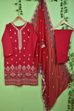Sabrina (SC-179B-Red) Embroidered & Printed Un-Stitched Cotton Dress With Embroidered Chiffon Dupatta