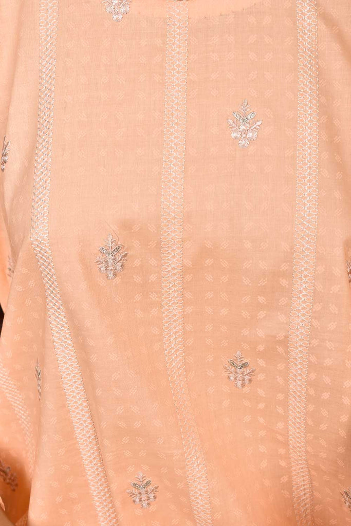 Sea Shore (SC-133B-Peach) Embroidered & Printed Un-Stitched Cambric Dress With Embroidered Chiffon Dupatta