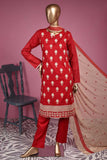 Sequins Drop (SC-136A-Red) Embroidered & Printed Un-Stitched Cambric Dress With Embroidered Chiffon Dupatta
