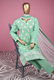 Sequins Drop (SC-136B-Green) Embroidered & Printed Un-Stitched Cambric Dress With Embroidered Chiffon Dupatta